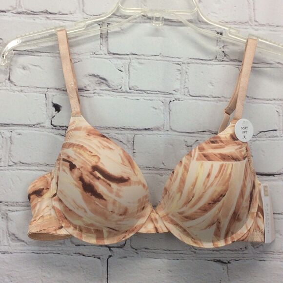 Danskin Intimates Push Up Bra Size 36B Padded Underwire Logo Tan/Brown Marbled - Picture 7 of 9